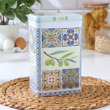 Bank with a lid for bulk products from tin "Italian decor", 2.7 l, d = 9.5 cm, h = 21.5 cm, drawing mix-4