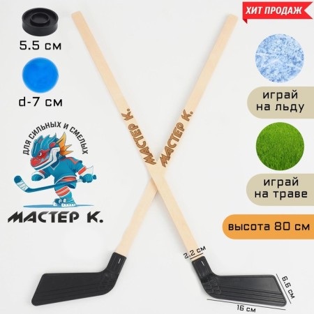Clouds for playing hockey "Master K", set: 2 clubs 80 cm, washer 5.5 x 1.5 cm, ball d-7 cm