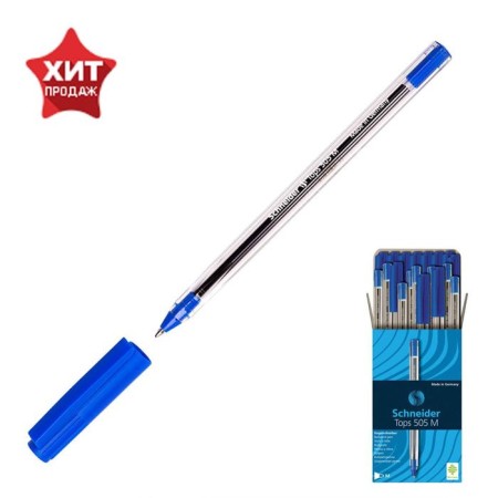 Ballic handle Schneider Tops 505M, 1.0 mm node, light -resistant blue ink for documents, transparent