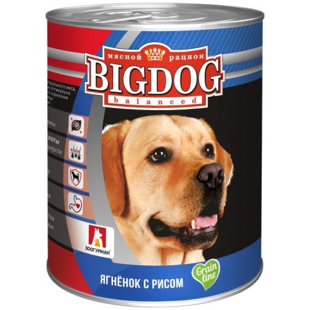 Wet Big DOG food for dogs, lambs with rice, railway, 850 g