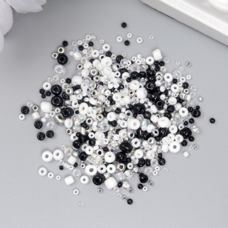 Glass beads 6/0-15/0 "Assorted black and white" d = 1.5-4 mm, nr 10gr