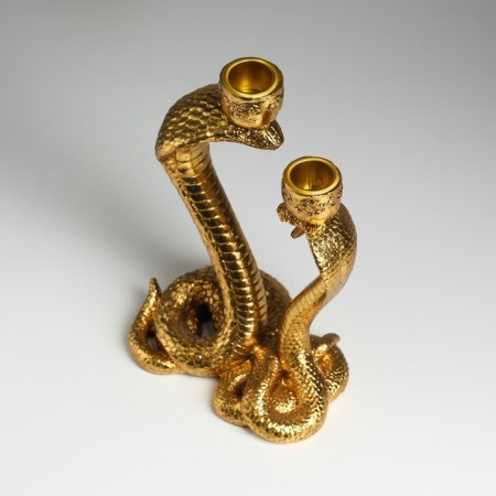 Polystone candlestick for 2 candles "two royal cobra" gold 14.5x10.5x21.2 cm-4