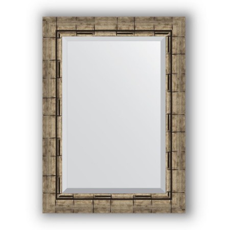 Mirror with fatset in the baguette frame - silver bamboo 73 mm, 53 x 73 cm, evoForm
