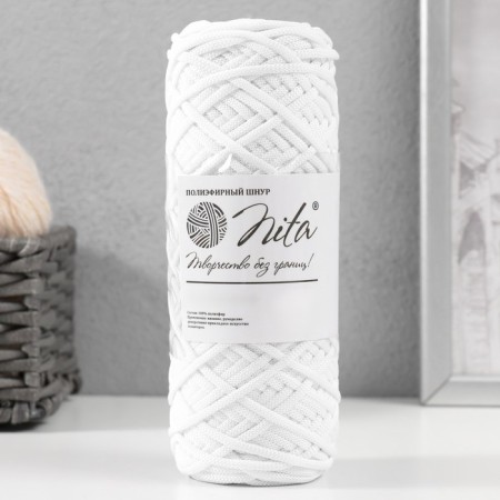 Knitting cord 100% polyester, width 3 mm 100m (white)