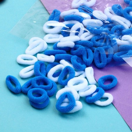 Hair elastic band "Mahrushka Sport" (set 100 pcs) 1 cm, blue-white
