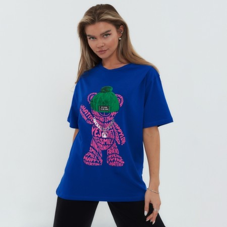 Female T-shirt, bright blue, size One size (42-46)