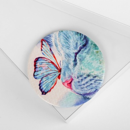 Magnetic needle "butterfly and cat", d = 5.5 cm, blue color-1