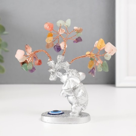 Bonsai souvenir "Silver Elephant with Cash tree" Color 36 stones 6.2x4.5x13.5 cm-2