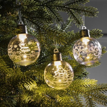 A set of Christmas tree balls “Game of sparks” 3 pcs., Battery, 1 LED, glow warm white