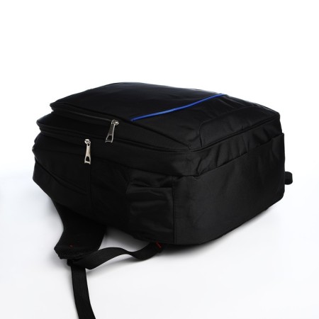 Youth backpack from textiles, 2 parts with lightning, 4 pockets, black/blue color-4