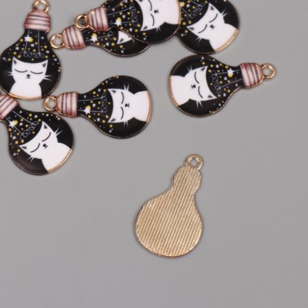 Decor for creativity metal, enamel "White Cat in a bulb" 2.8x1.6 cm-1