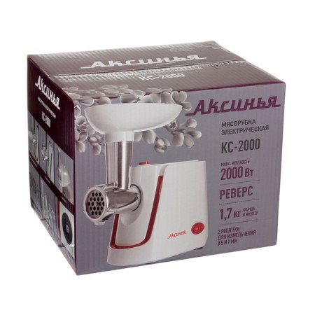 Electric meat grinder "Aksinya" KS-21, 2000 W, reverse, 4 nozzles, white-red-7