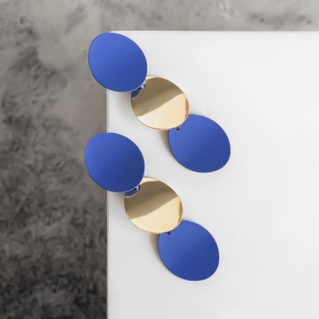 Earrings Metal "Azelia" curved circles, blue color in gold-2