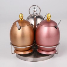A set of sugar -ups made of stainless steel “Eggie”, 17 × 17 × 17 cm, on a stand, with spoons, 3 pcs