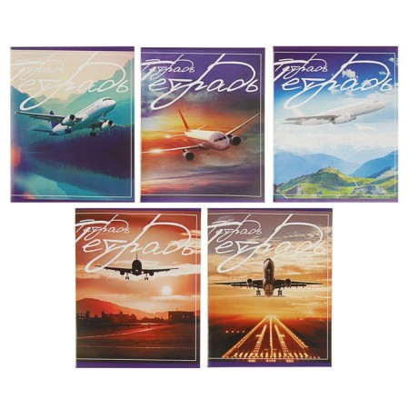 Notebook of 48 sheets in the Calligrata “Airplanes” cage, covered cardboard, block No. 2, whiteness 75% (gray sheets), mix