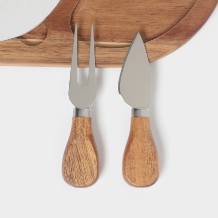 Set for supplying cheese "Marble", 2 knives, board, 24.5 × 16 × 1.5 cm, acacia-6