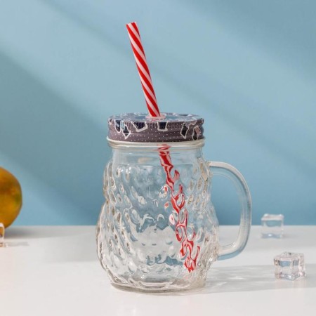 Glass jar with a lid and tube "owl", 470 ml, 10 × 11.5 × 12.5 cm, color mix-2