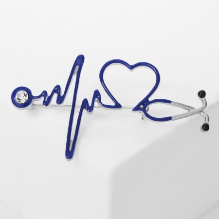 Brooch "Stetoscope" Cardiogram, blue color in silver-2