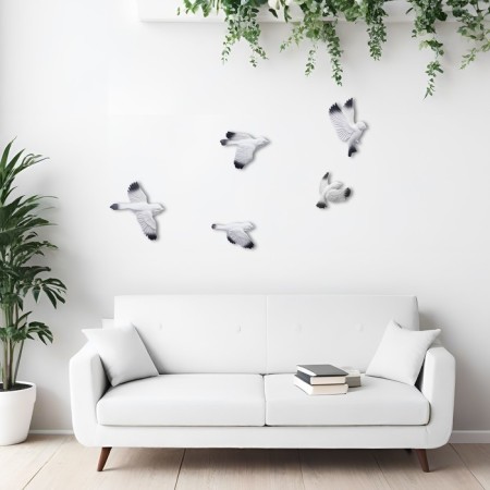 Decoration wall -mounted, gypsum panel "birds" 5 pcs, white with black wings-1