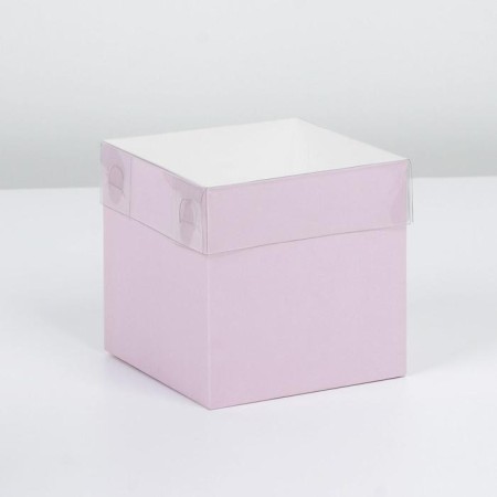Box for flowers with PVC lid, pink, gift packaging, 12 x 12 x 12 cm-2