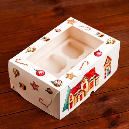 Packaging for 6 cupcakes with a window "Christmas House", 25 x 17 x 10 cm-5