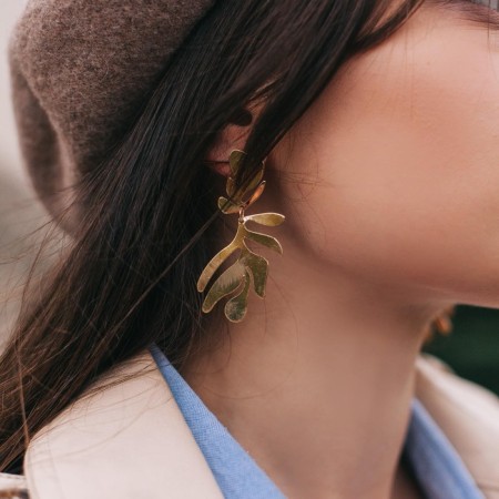 Earrings Metal "Atmosphere" palm pattern, color gold-3
