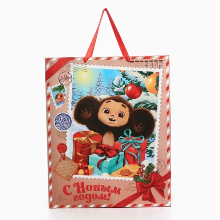 New Year. Gift package, 40x49x19 cm, packaging, Cheburashka-2