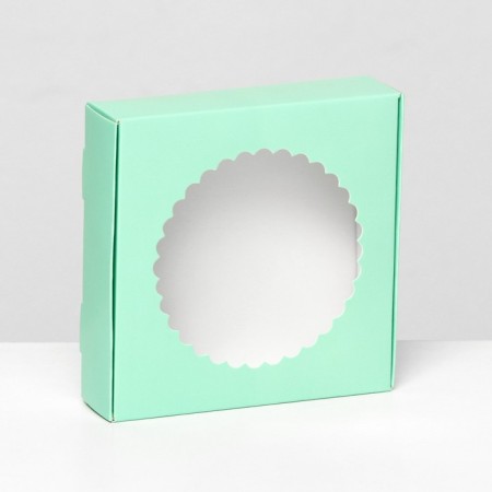 Gift box team with a window, green, 11.5 x 11.5 x 3 cm