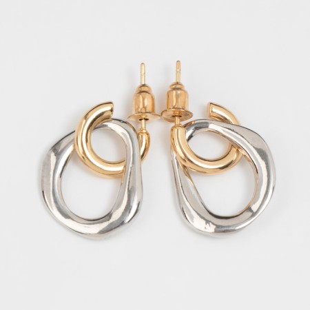 Earrings Metal "Chain" semicircle, link, color gold with silver-2
