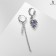 Hanging earrings with rhinestones "Heart" asymmetry, purple color in black silver, 6.2 cm