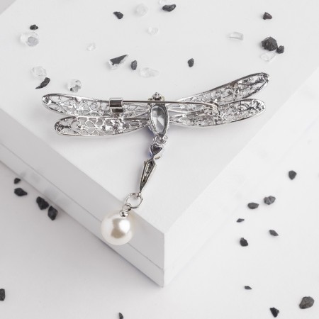 Brooch "Dragonfly" tail is mobile, the color is white-blue in silver-1