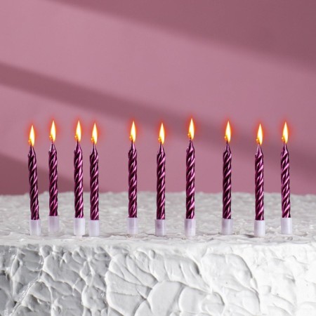 Candles in the cake "Spiral", 10 pcs, medium, 5 cm, purple metallic-5