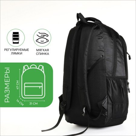 Youth backpack with a zipper, 4 pockets, black/green color-1