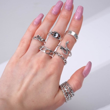 Set of rings 16 pieces of "Assorted" Astronomy, size mix, color black silver-2