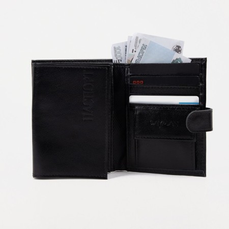 Male purse on 3 in 1 button for auto documents and passports, for cards, for coins, black color-6