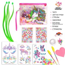 Set with strands, tattoos, rhinestones, purse