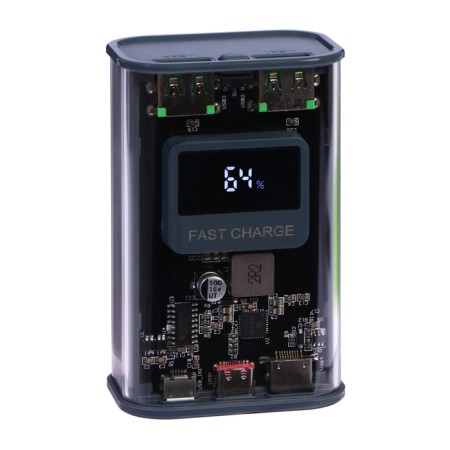 External battery CRR-28, 10,000 mAh, 2USB, 3A, display, fast charging, gray