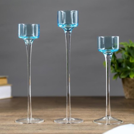 Glass Sight Set 3 pcs "Transparency of thoughts" height 26cm, 23 cm, 20 cm blue-1