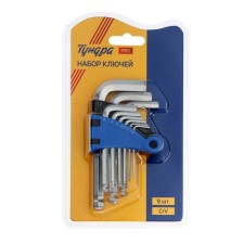 A set of keys of hexagonal tundra tundra, with a ball, CRV, 1.5 - 10 mm, 9 pcs.
