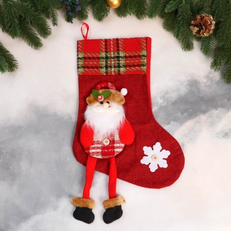 Nosok for gifts "Santa Claus with long legs, snowflake" 26x39 cm, red-1