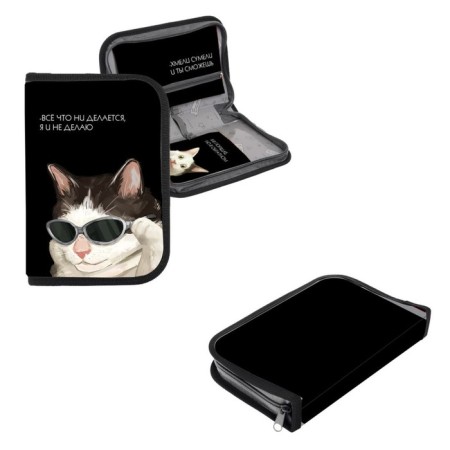 Penal 1 section 140 x 210 x 40 mm, folding pocket and cosmetic bag, fabric, calligrata topontent "cats memes"-1