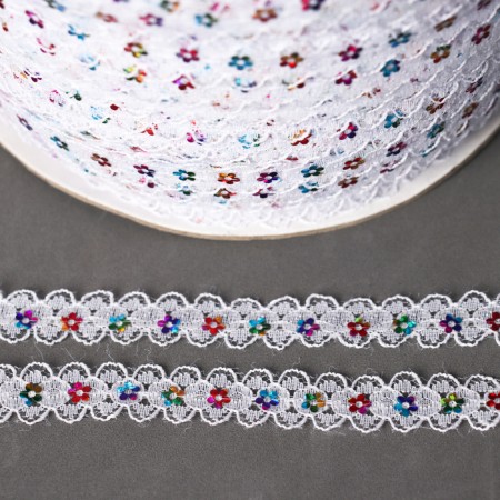 Belaya guipure braid with sequins 1.5 cm, in a roll 548 m-2