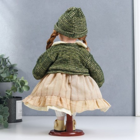 Doll Collectible Ceramics "Vasilisa in a beige dress, green jacket" 30 cm-3