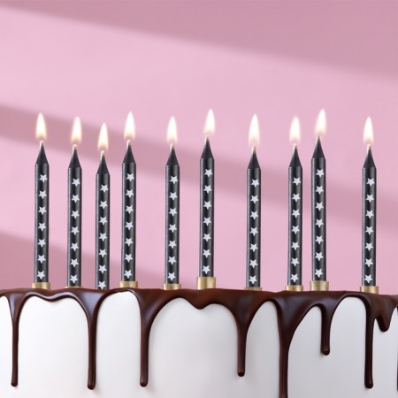 Candles in the Golden Star cake, 6 cm, 12 pcs, black-5
