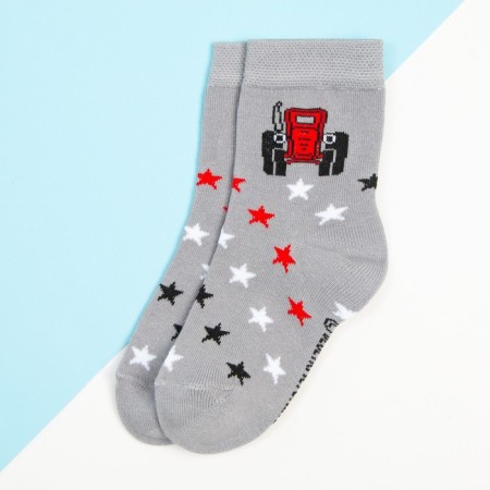 Socks for the boy "Blue Tractor", 14-16 cm, color gray color-1