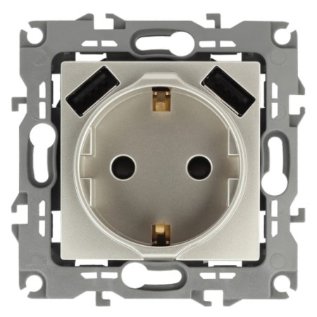 2p+E 16A-250V socket, curtains. with 2xusb 5V-3a, Era Elegance, champagne