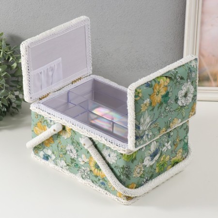 Casket for needlework "Green Flower Polyanka" 19x26x14.5 cm-3