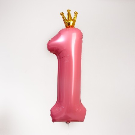 Foil ball 40 "" Number 1 with the crown ", the color is pink-1