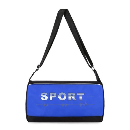 Sports bag with zipper, long belt, black color/cornflower