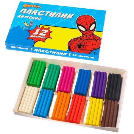 Plasticine "Children", 12 colors, 180 g, Spider-Man-2